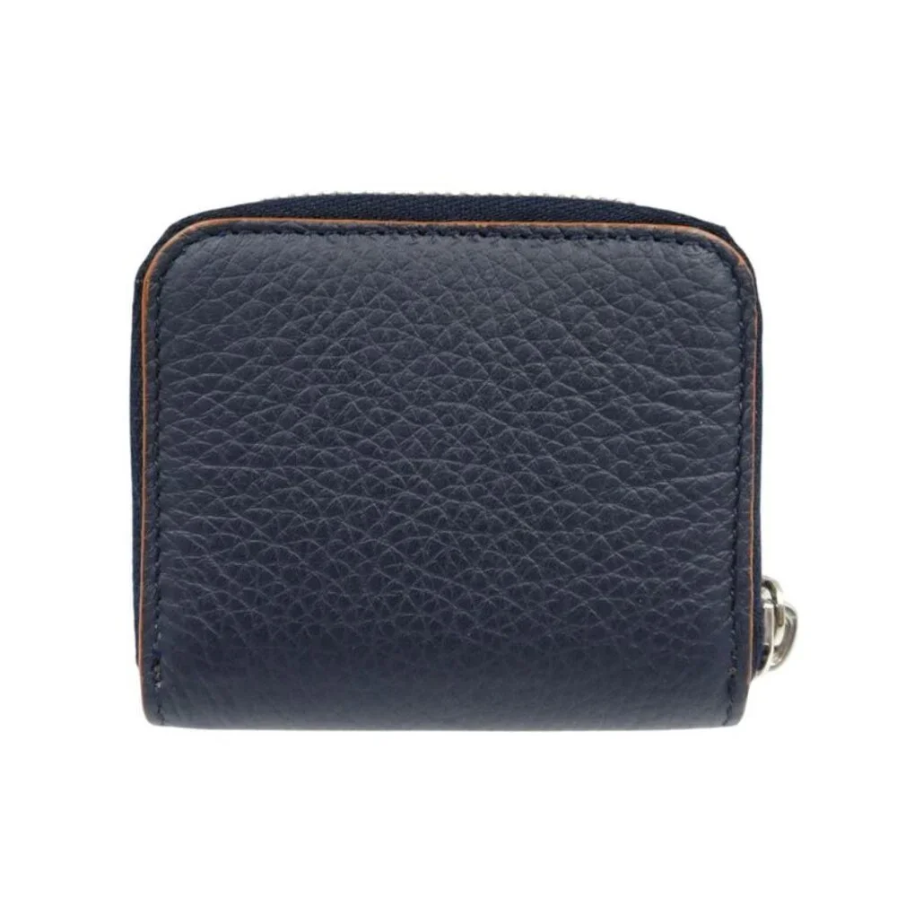 Dior Homme Leather Silver Hardware Navy Orange Round Zipper Coin Case 0559