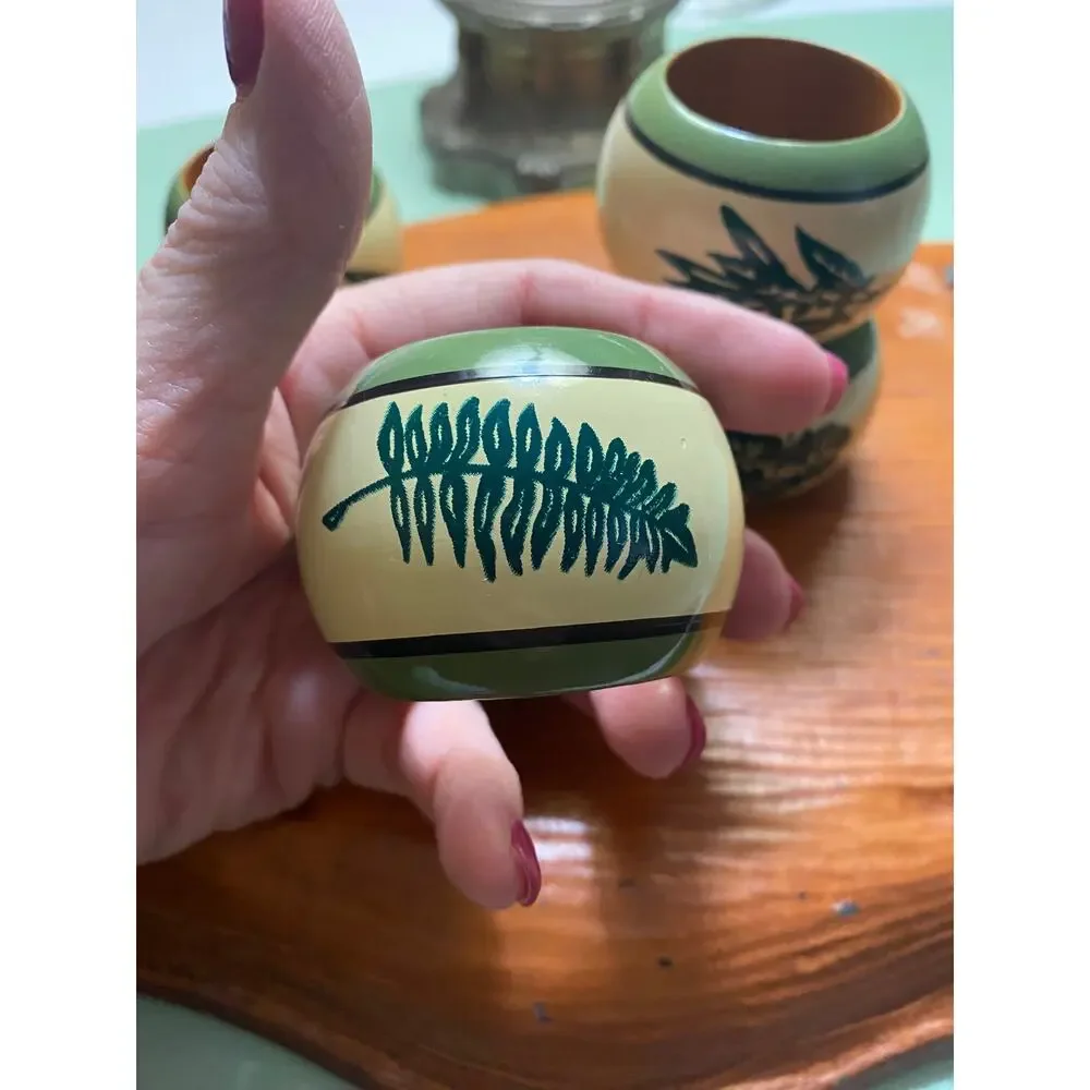 Vintage green yellow handpainted wooden napkin holders Set of 4