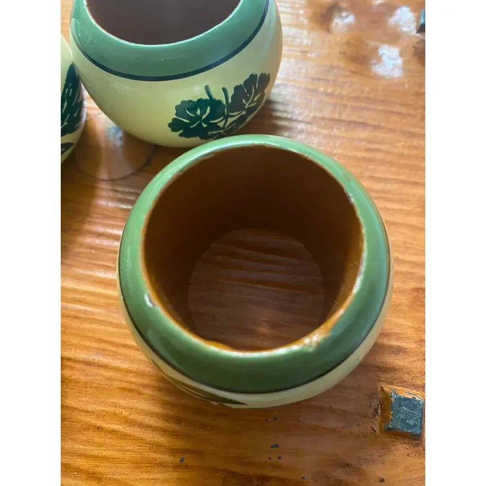Vintage green yellow handpainted wooden napkin holders Set of 4