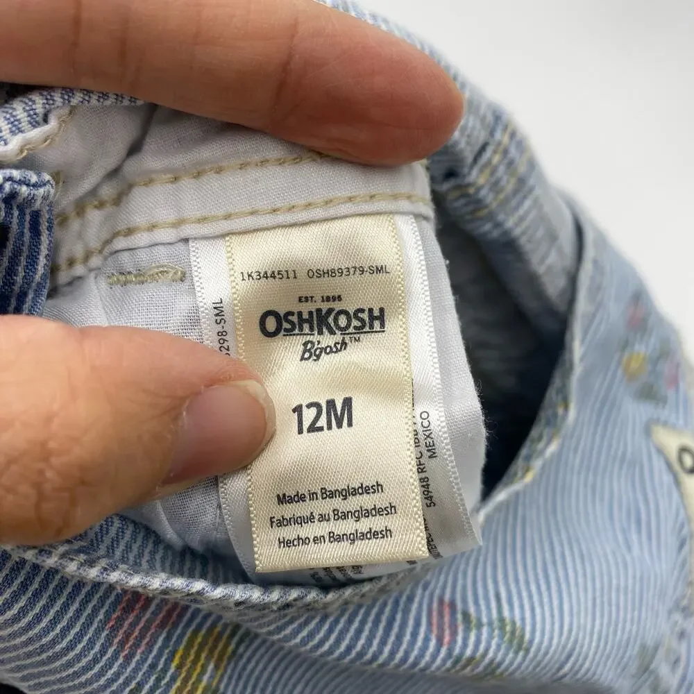 Oshkosh B'gosh Baby Girl's Striped Denim Floral Shortall Size 12M
