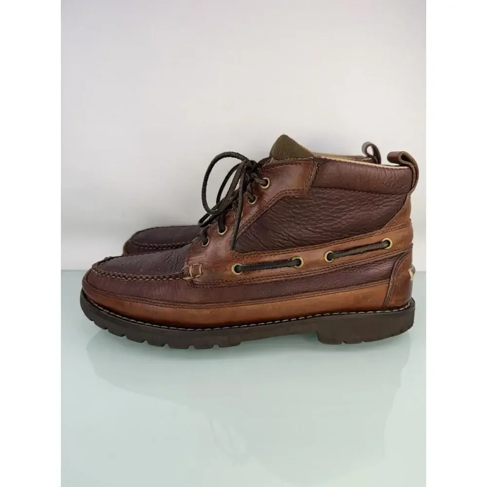L.L.Bean Allagash Bison Brown Chukka Boots 10 EE Wide Handsewn Moc Toe Lug Sole