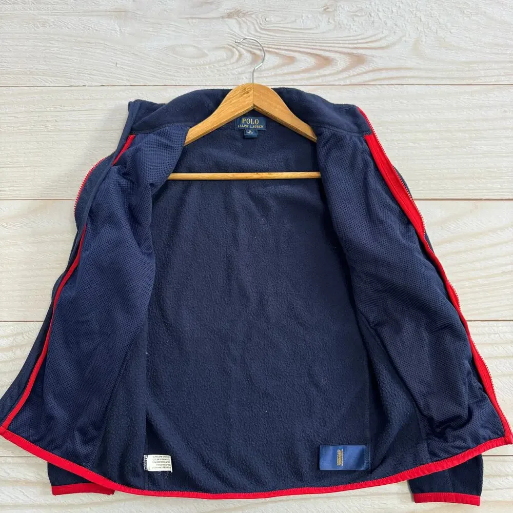 Polo Ralph Lauren Boys Size M (10-12) Full Zip Fleece Jacket Navy Red Trim