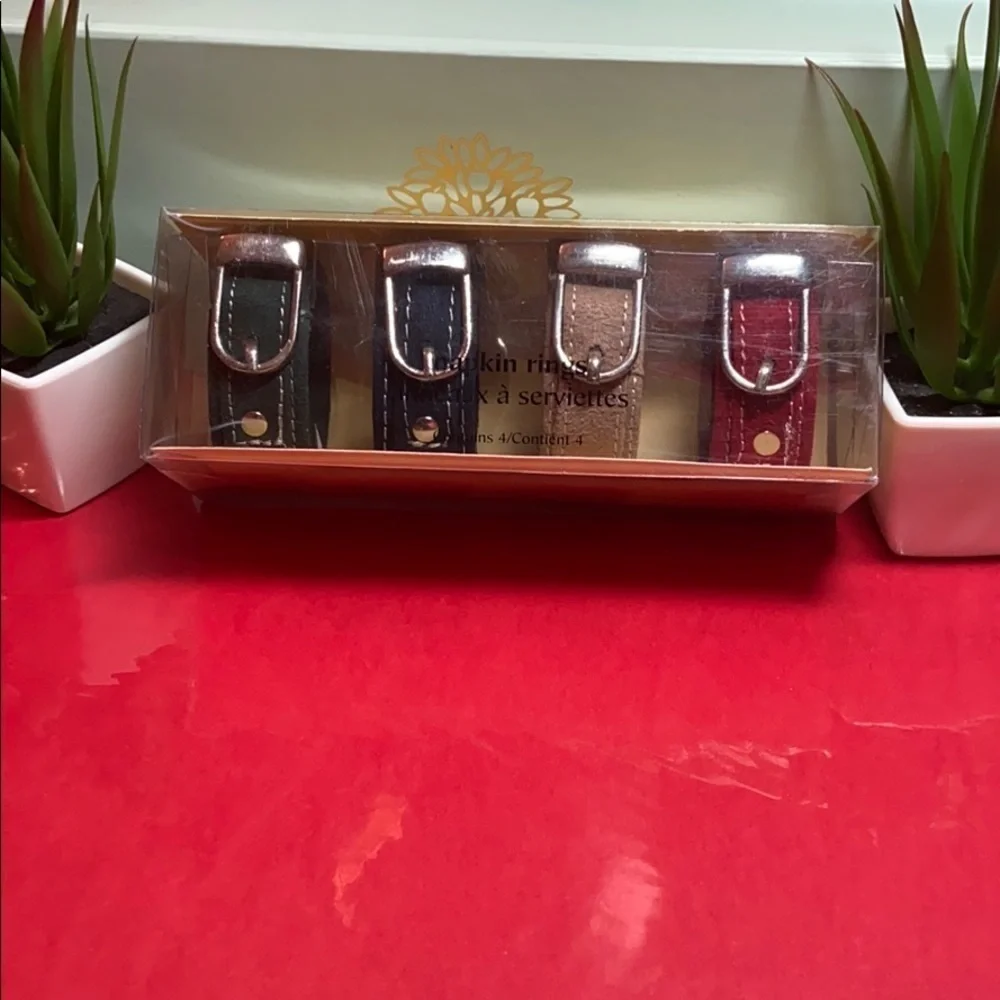Pier 1 Novelty Suede Red, Blue, Green & Tan Watch Band Napkin Ring Holders