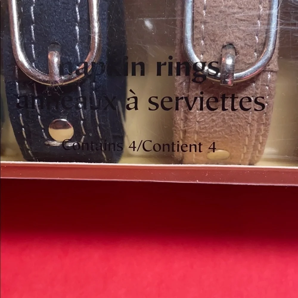 Pier 1 Novelty Suede Red, Blue, Green & Tan Watch Band Napkin Ring Holders