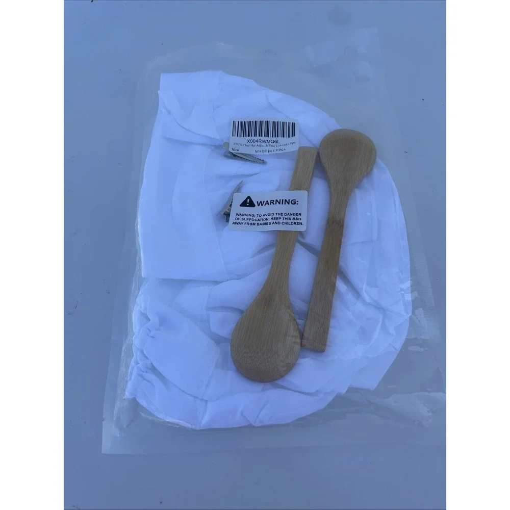 Kids Set Of Two  Adjustable Chefs Hats With Hair Clips And Wooden Spoons Sealed