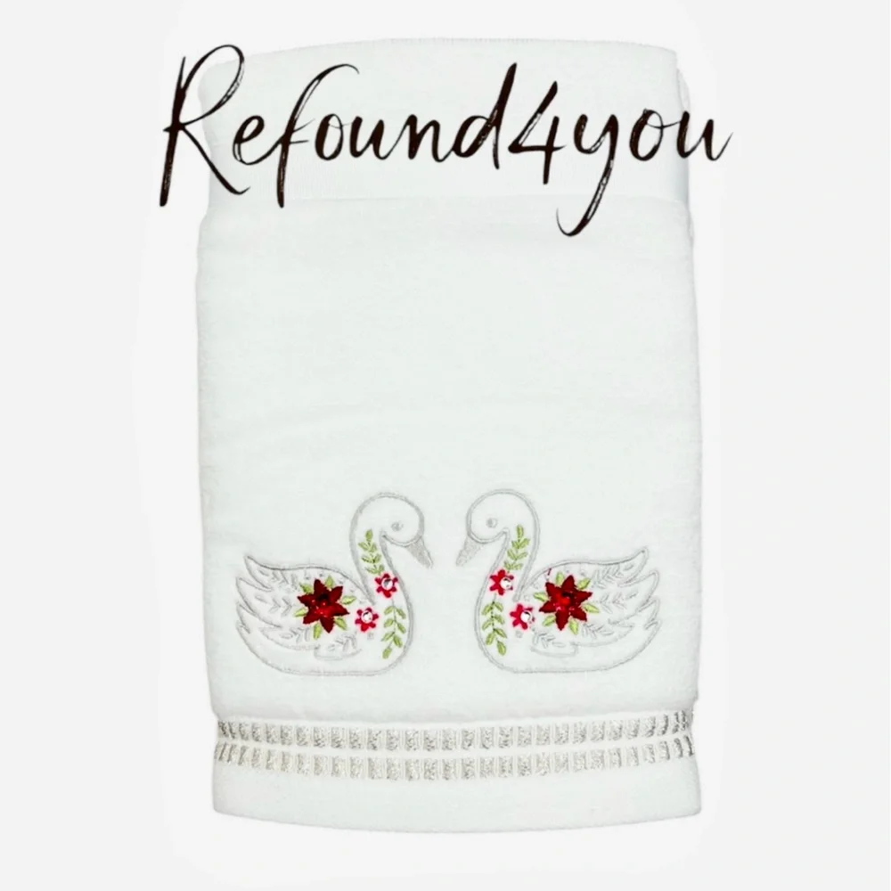 Caro - ‘Swans’ Plush Hand Towels (2). NWT. Firm! Last one!
