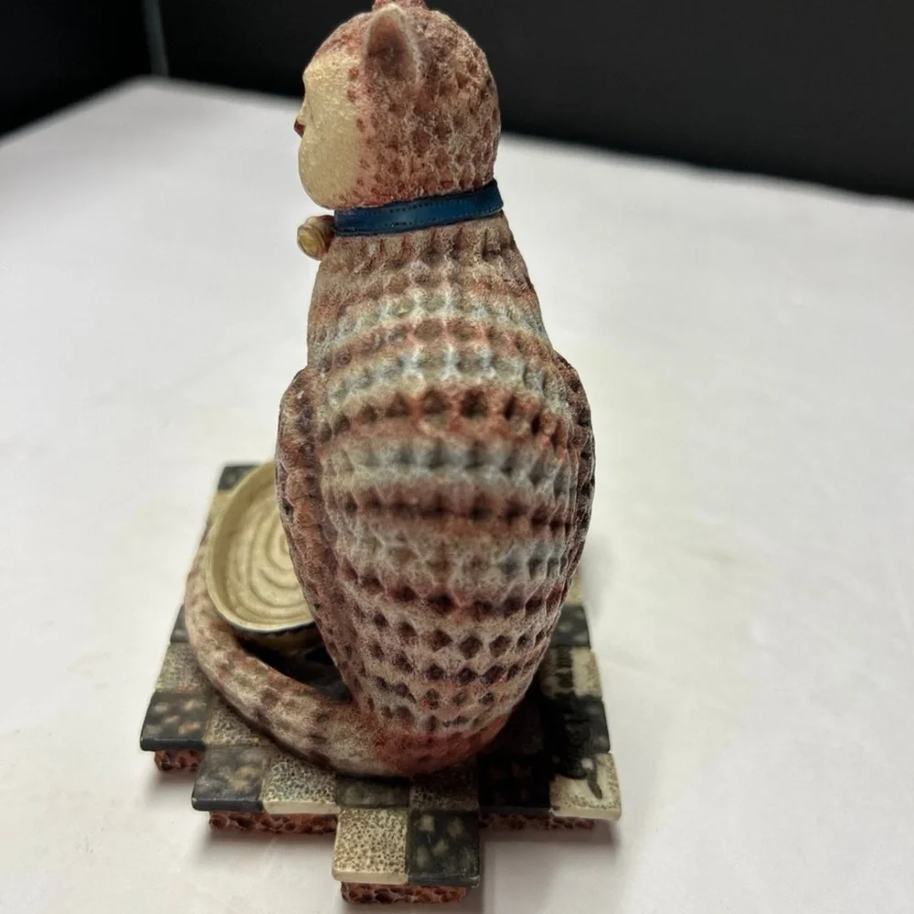Decorative Ceramic Cat Figurine with Bowl - Beige & Brown