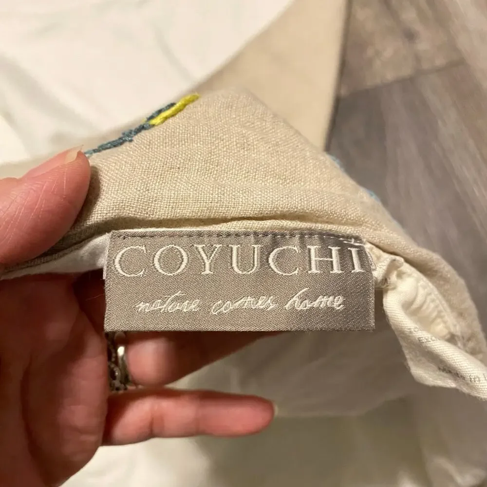 Coyuchi Grey Linen Top Animals Embroidered Square Pillow Cover 33 x 33