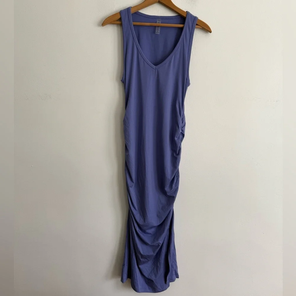 Beyond Yoga Spacedye Gathered Midi Stretch Bodycon Dress Twilight Blue Size M