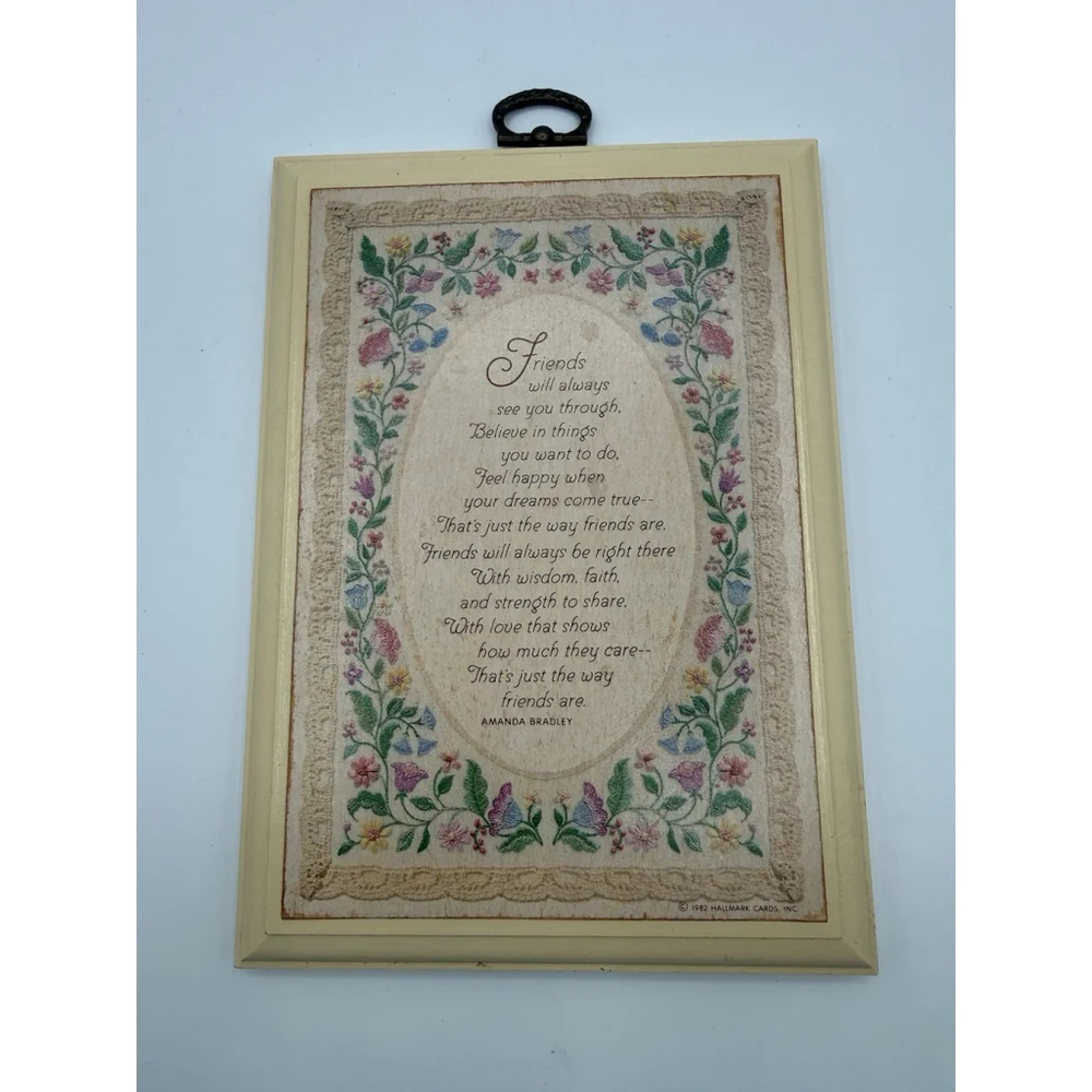 Vintage 1982 Hallmark Friends Poem Plaque Floral Wall Hanging Amanda Bradley