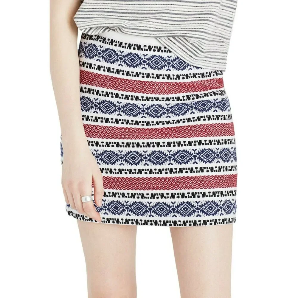 MADEWELL jacquard textured mini pencil skirt in Aztec eyelet white Size 12 NEW