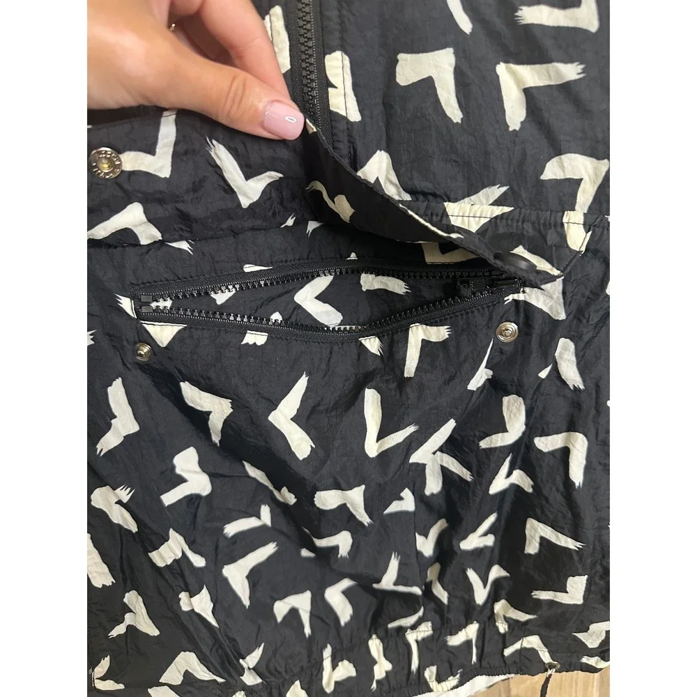 Obermeyer Pullover Anorak Jacket Black‎ White Abstract Print Vintage 90s