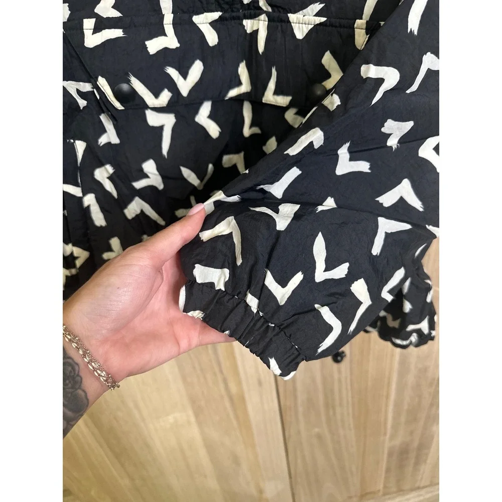 Obermeyer Pullover Anorak Jacket Black‎ White Abstract Print Vintage 90s