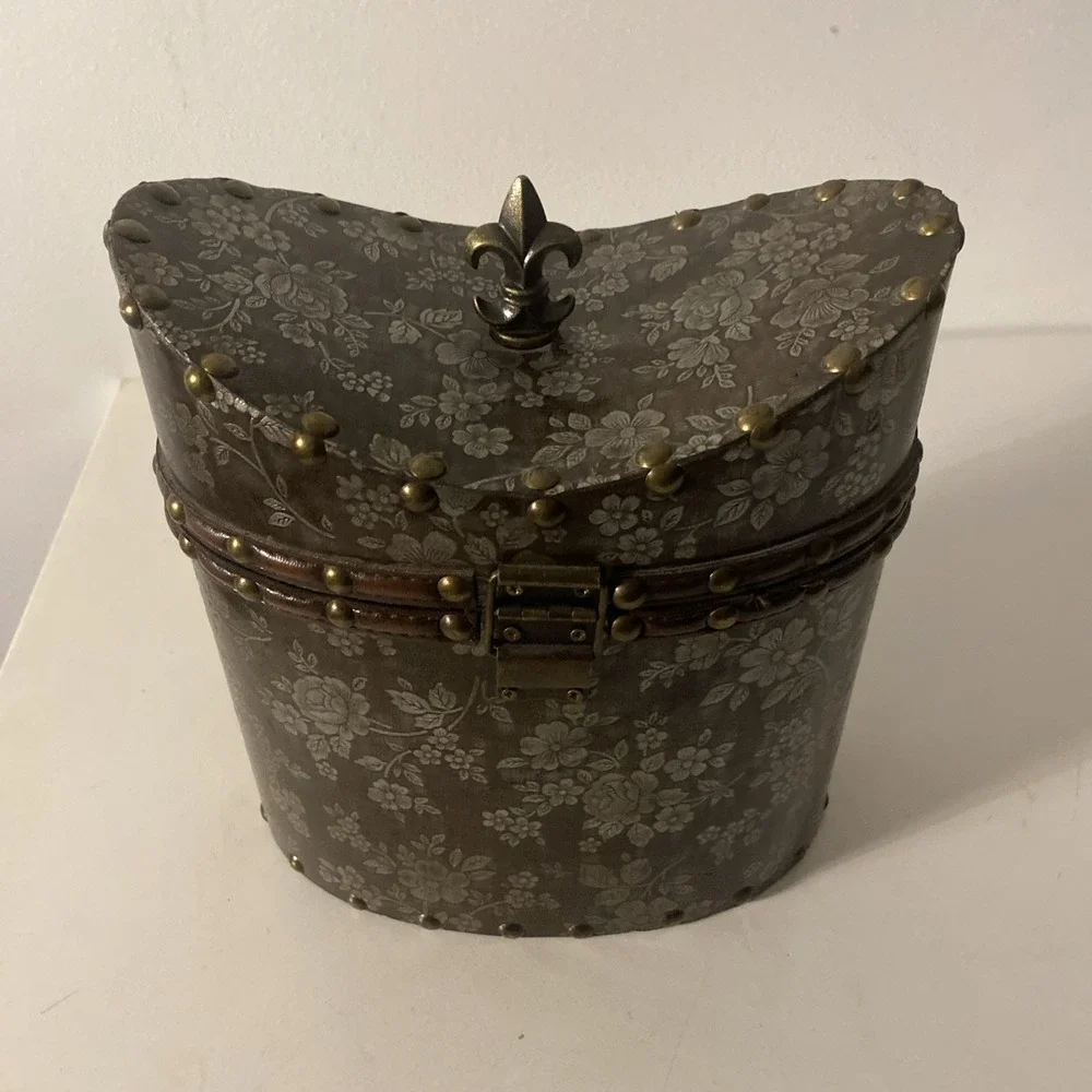 Horchow Storage Box Medium Brown Studded Home Decor Floral Paisley Print