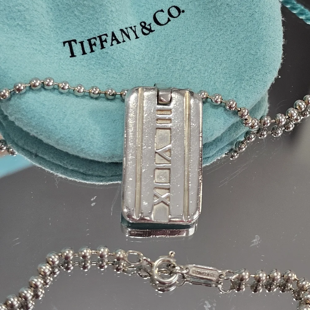 ✨Tiffany & Co. Atlas 925 Sterling Roman Numeral Dog Tag Pendant Necklace✨