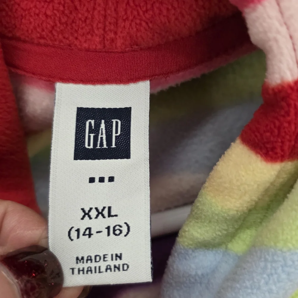 Gap Kids Rainbow Stripe Hoodie Fleece Logo Pullover Size XXL 14-16