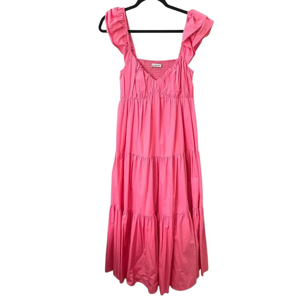 ABERCROMBIE & FITCH Tiered Flutter Sleeve Maxi Dress Pink Medium