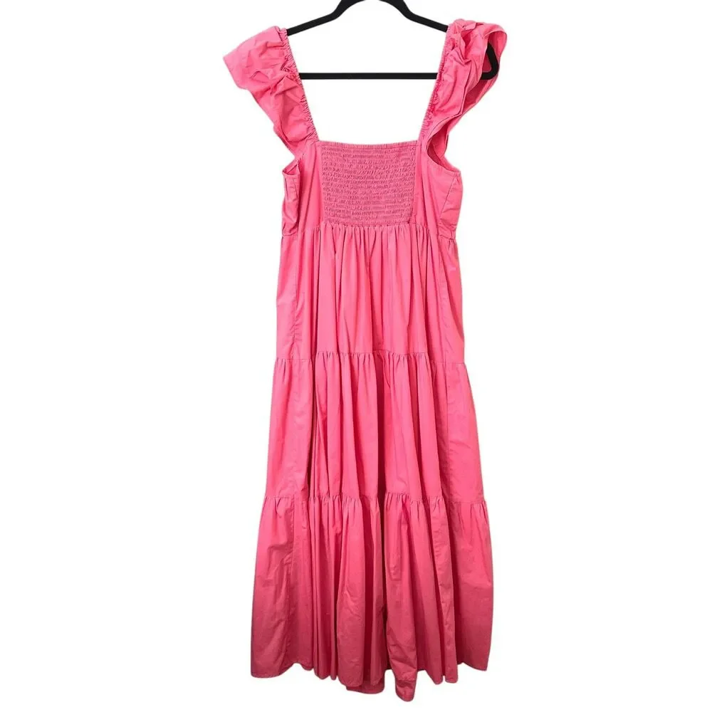 ABERCROMBIE & FITCH Tiered Flutter Sleeve Maxi Dress Pink Medium