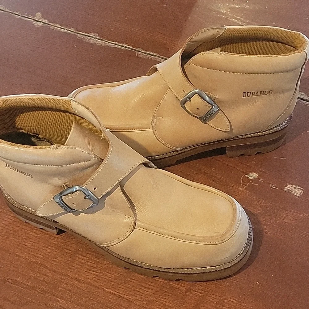 DURANGO LEATHER ANKLE BUCKLE BOOTS 11D TAN