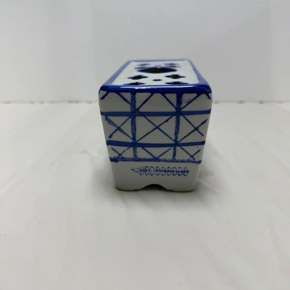 Antique Delft Blue & White Porcelain Faience Flower Frog Vase Brick 6
