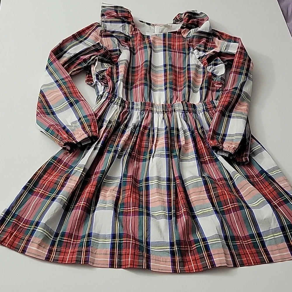 NWT J. Crew Girls Tartan Plaid Ruffle Shoulder Long Sleeve Dress Size 14
