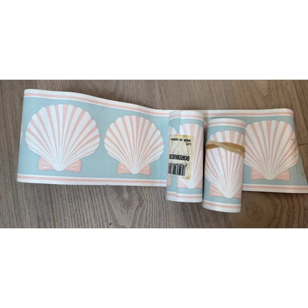 Vintage Pink Scallop Shell Wallpaper Border - Coastal Coquette Grandmillennial B