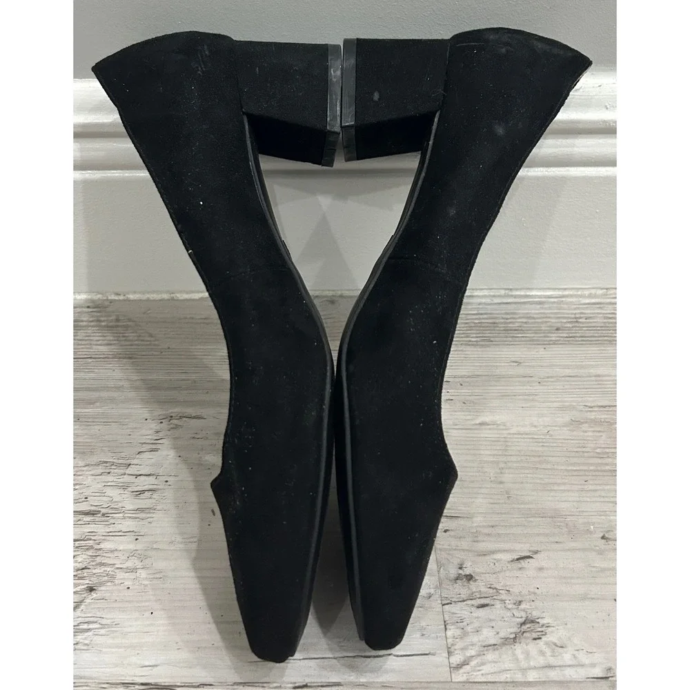 Liz Claiborne Womens Black Faux Suede Round Toe Block Heel Pumps Classic 9.5