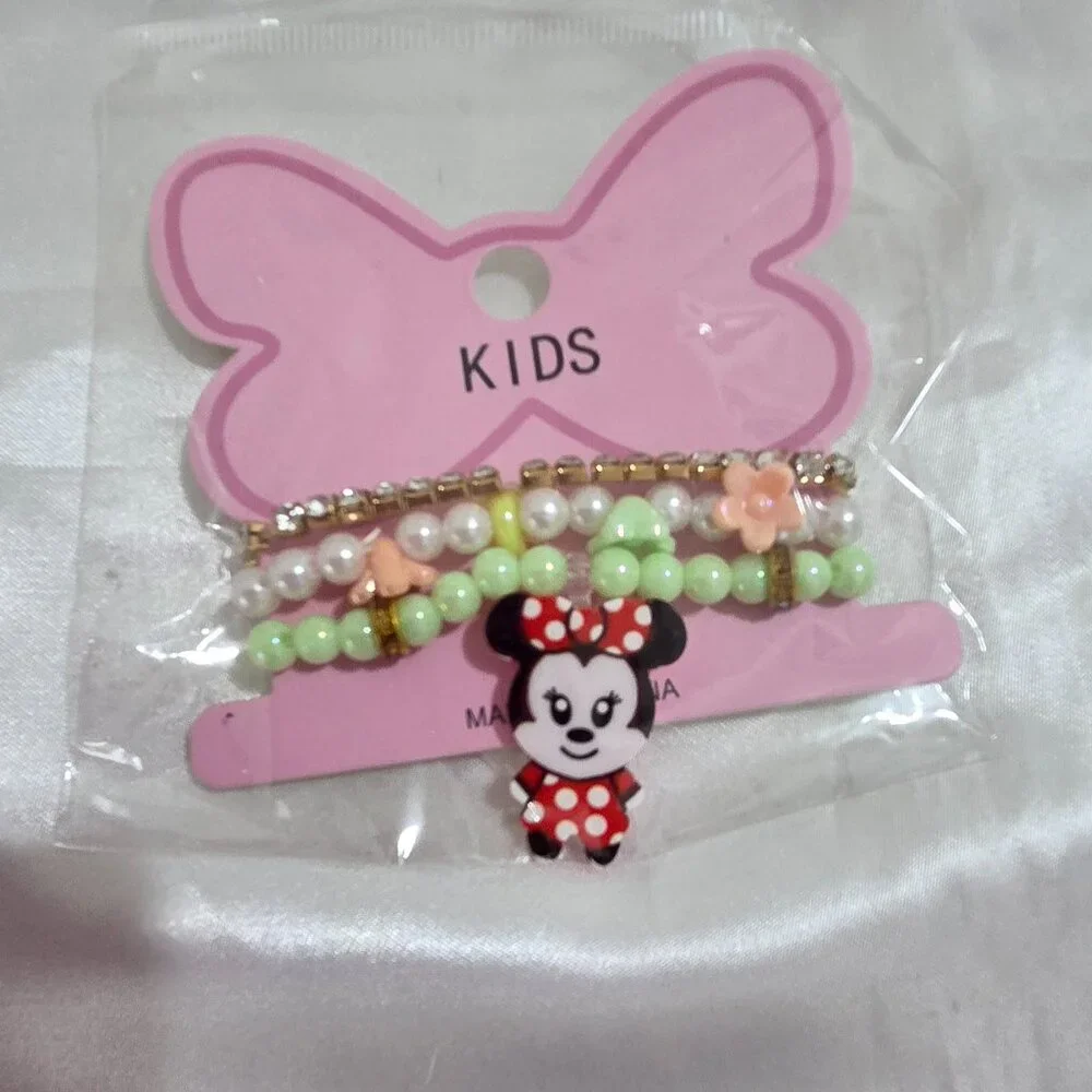 Kids Minnie Style Bracelet Lot 8PCS Colorful Beaded Rhinestone Girls Jewelry Set