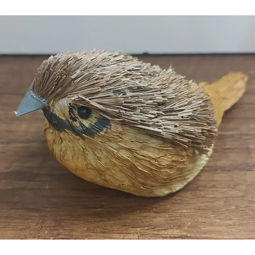 Handcrafted Straw Wood Bird Figurine Lot Of 2 D2