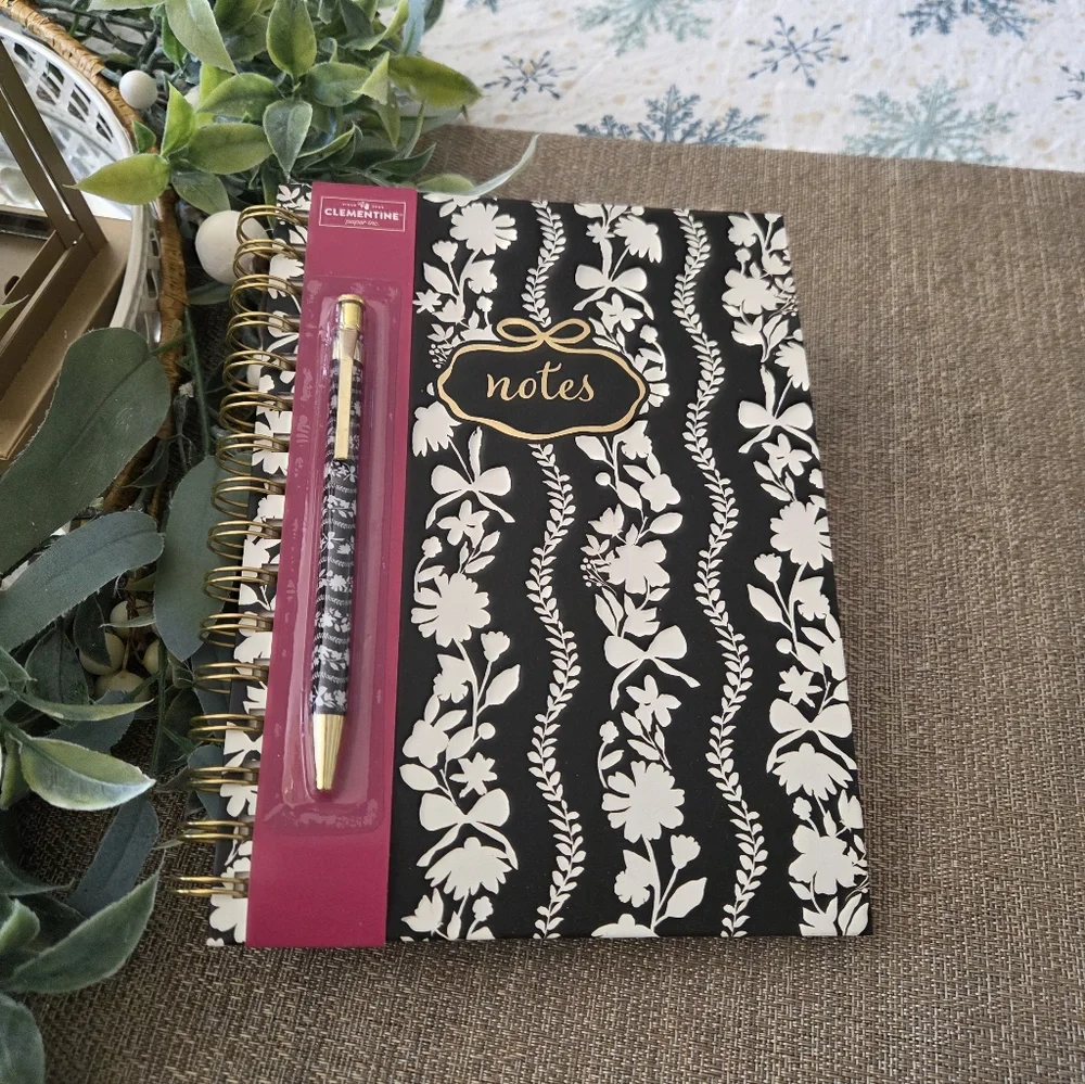 Eccolo Black and White Floral Notebook with Gold Accents