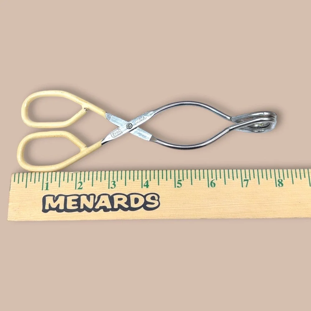 Vintage EKCO USA Kitchen Tongs Set of 3 Metal Scissor Style Tongs Silver Cream