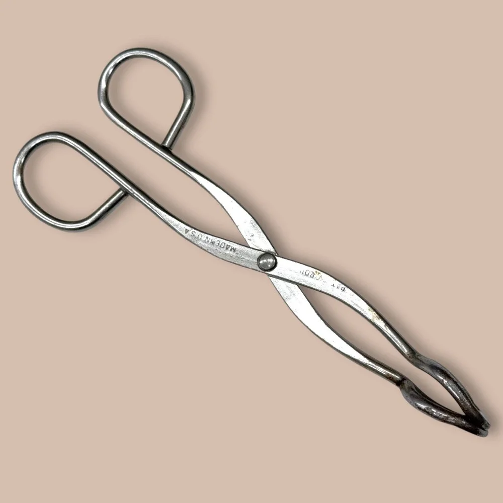 Vintage EKCO USA Kitchen Tongs Set of 3 Metal Scissor Style Tongs Silver Cream