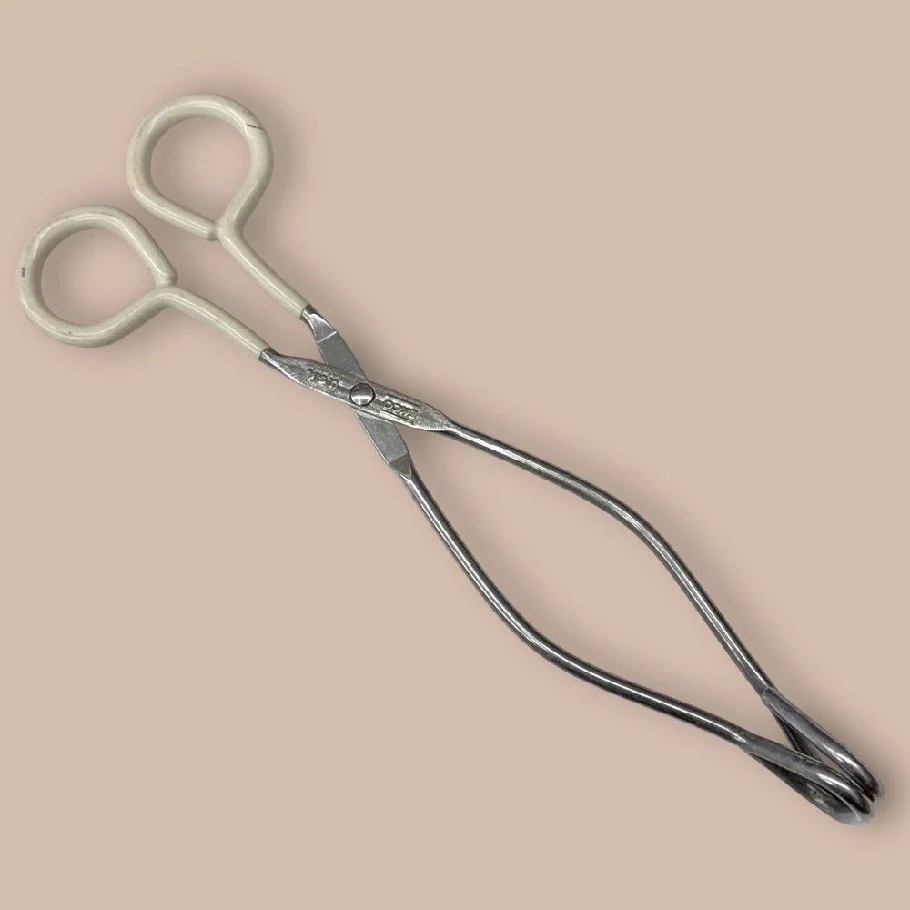 Vintage EKCO USA Kitchen Tongs Set of 3 Metal Scissor Style Tongs Silver Cream
