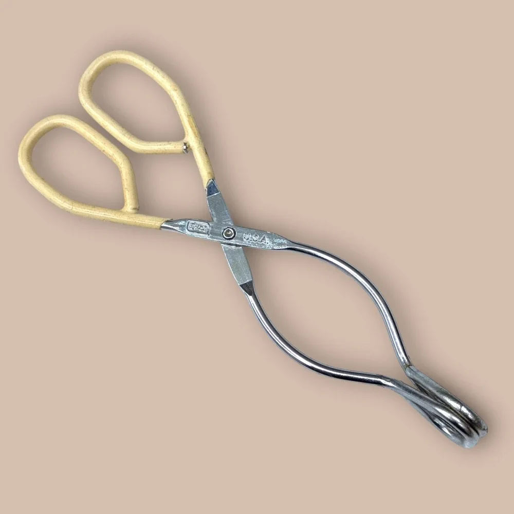 Vintage EKCO USA Kitchen Tongs Set of 3 Metal Scissor Style Tongs Silver Cream