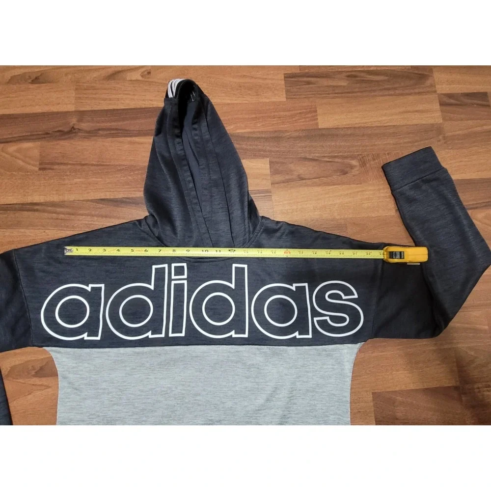 Adidas Unisex Kid's Black Grey Long Sleeve  Hooded Sweatshirt XL 18-20
