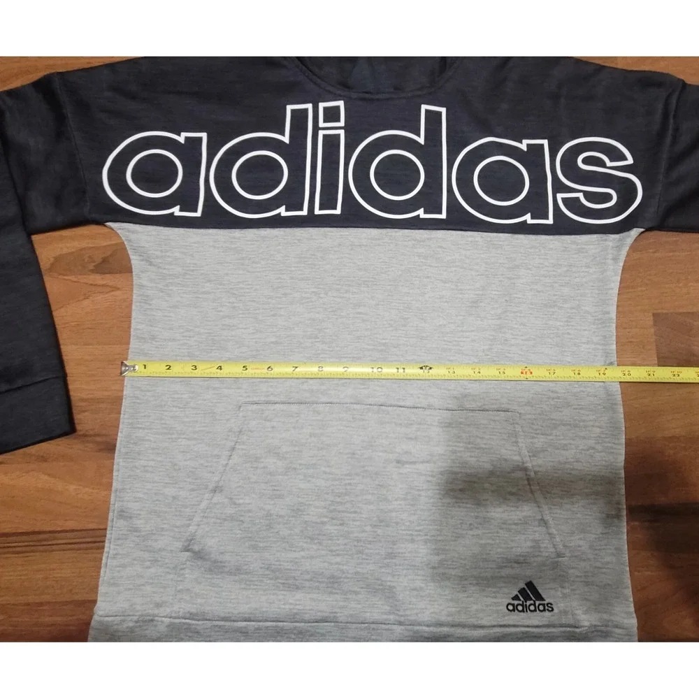 Adidas Unisex Kid's Black Grey Long Sleeve  Hooded Sweatshirt XL 18-20