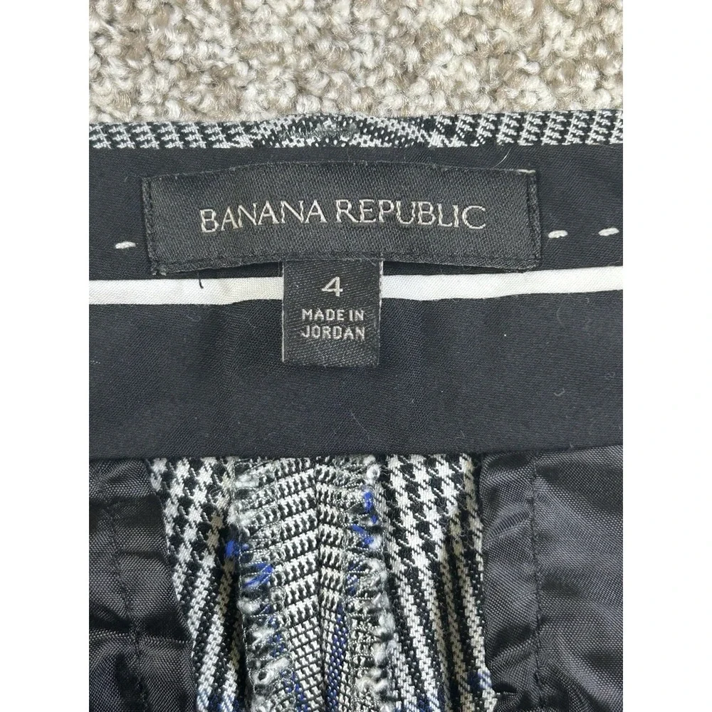 Banana Republic Sloan Pants 4 Trouser Gray Plaid Straight Wide Waist Work A6