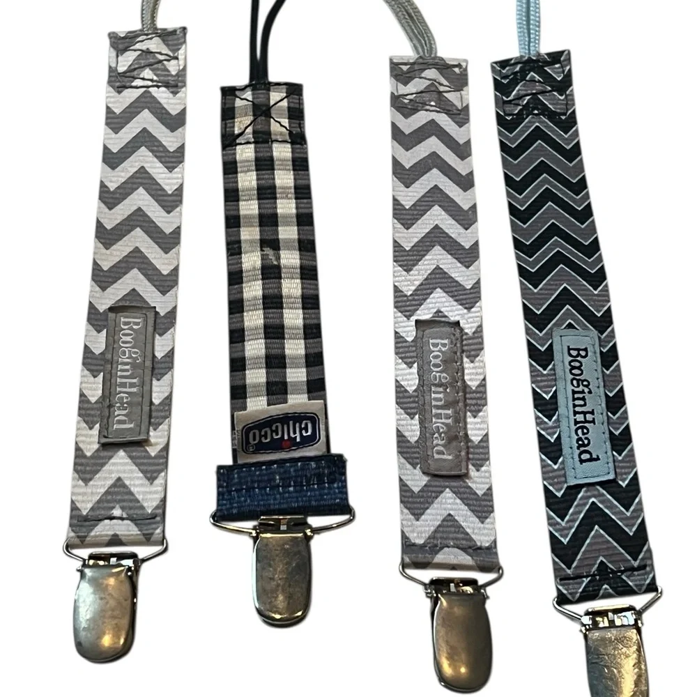Pacifier Clips - Gray, White, Blue