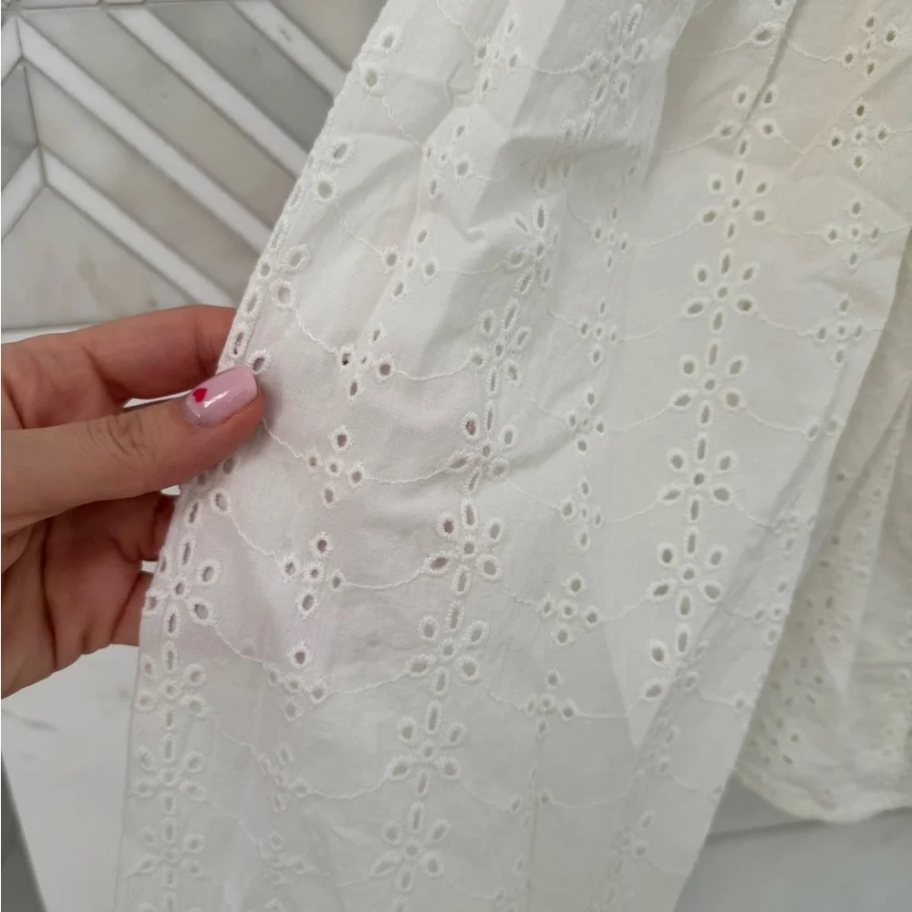 Zara Eyelet Lace Puff-Sleeve Top - White
