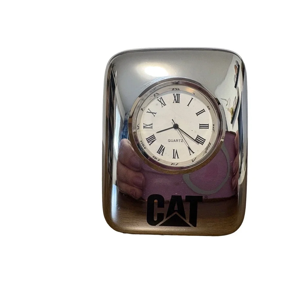 Collectable Caterpillar CAT Quartz‎ Desk Clock Paperweight Silver Roman Numeric