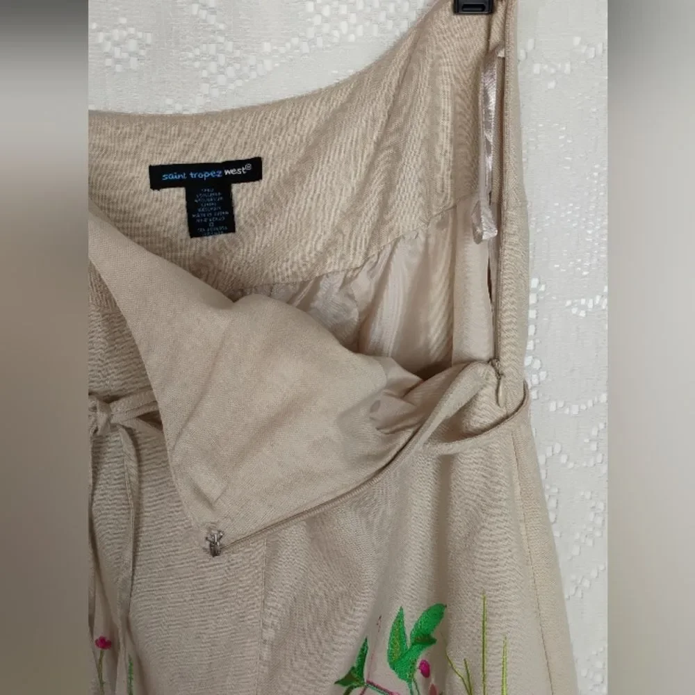 Saint Tropez West Midi to Tea Length Tropical Embroidered Skirt Size 8