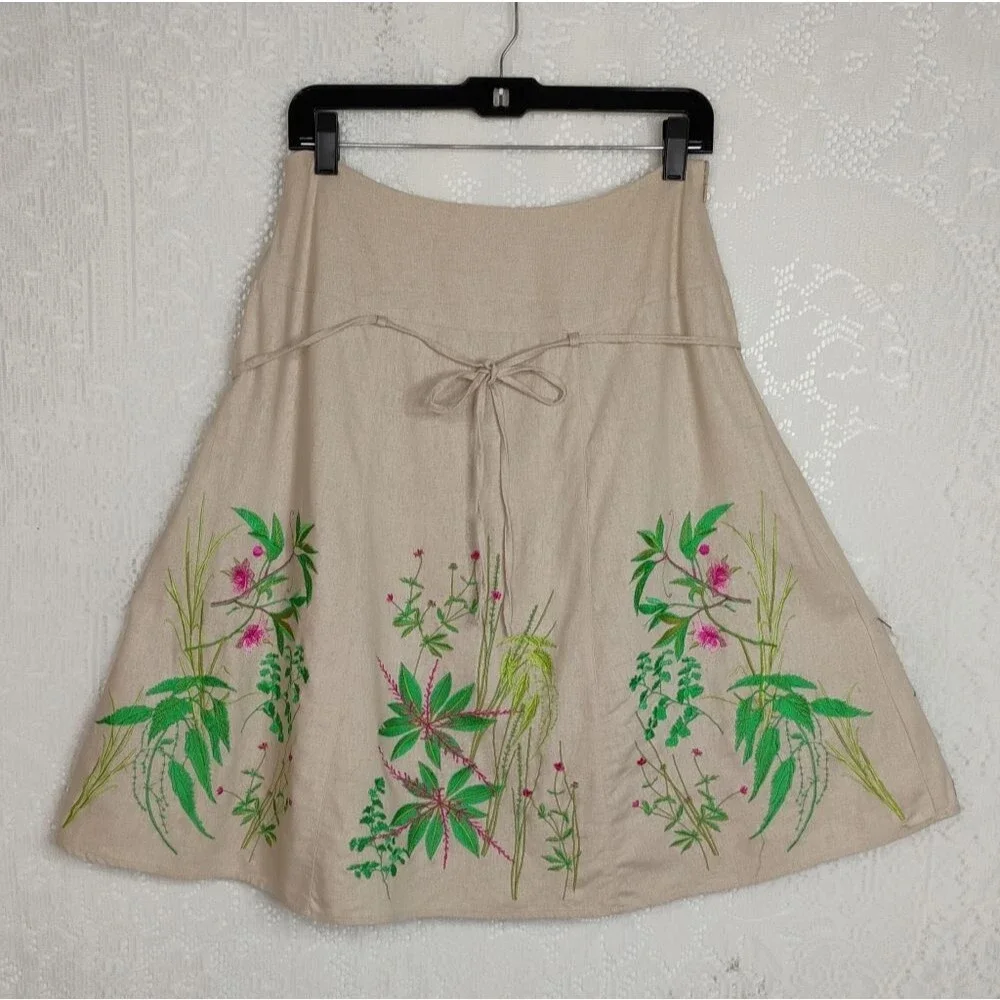Saint Tropez West Midi to Tea Length Tropical Embroidered Skirt Size 8