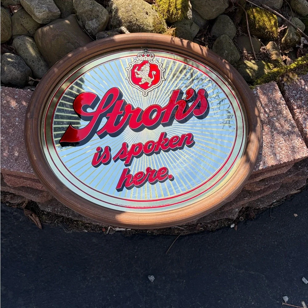 Branded Round Wall Mirror in Red and Gold