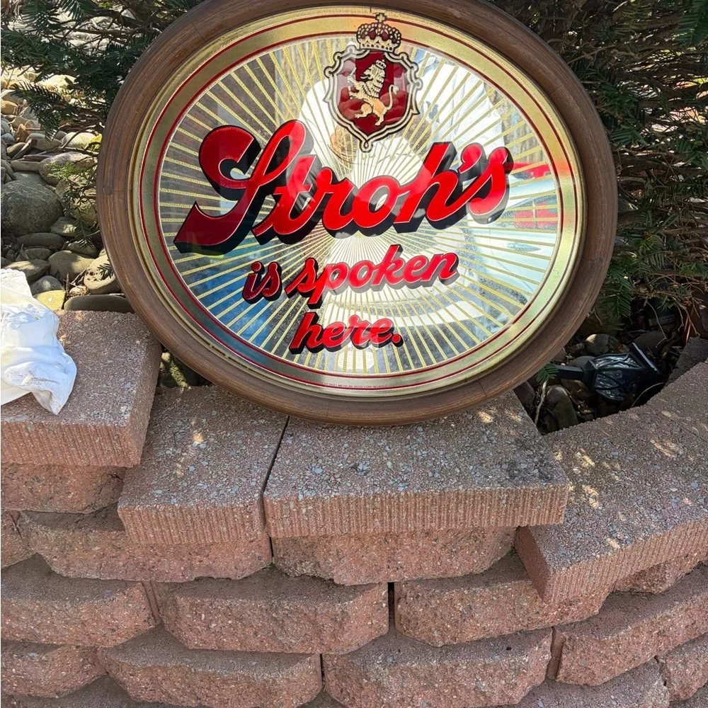 Branded Round Wall Mirror in Red and Gold