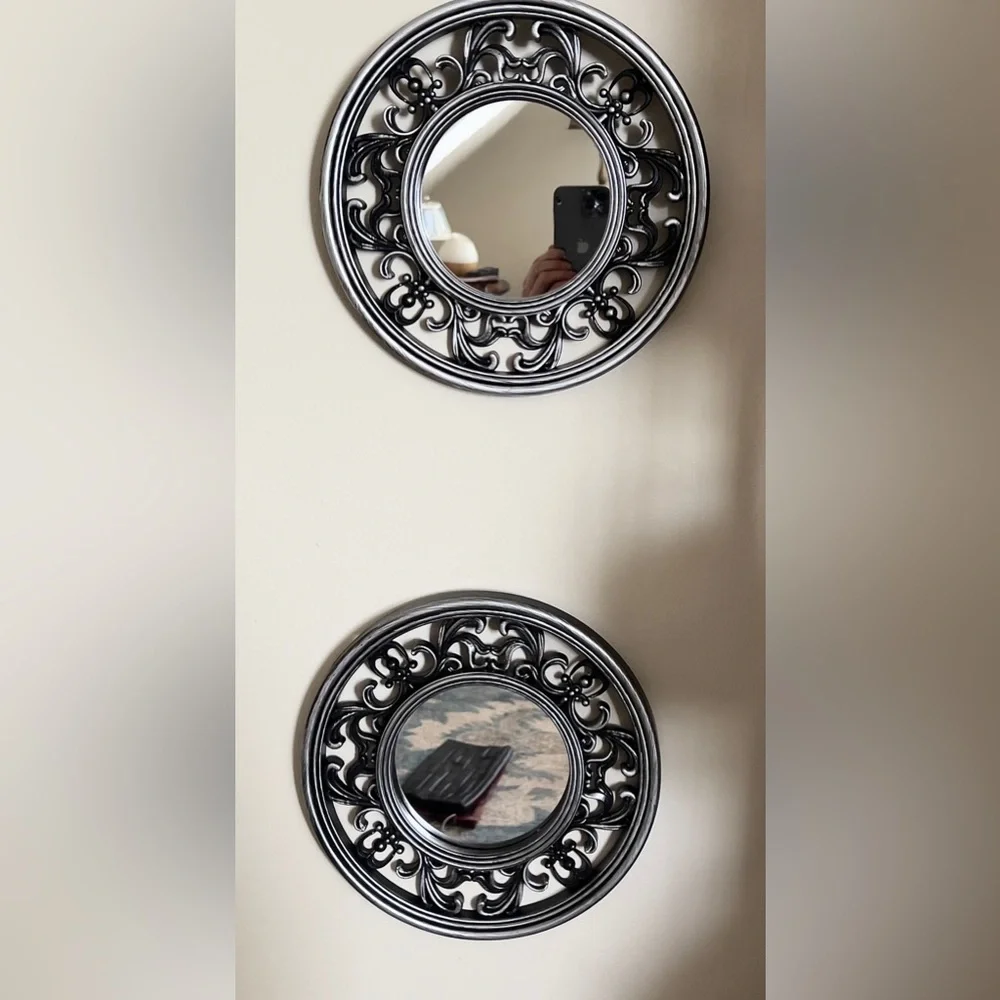 Set of 2 Vintage Silver Ornate Wall Mirrors 10