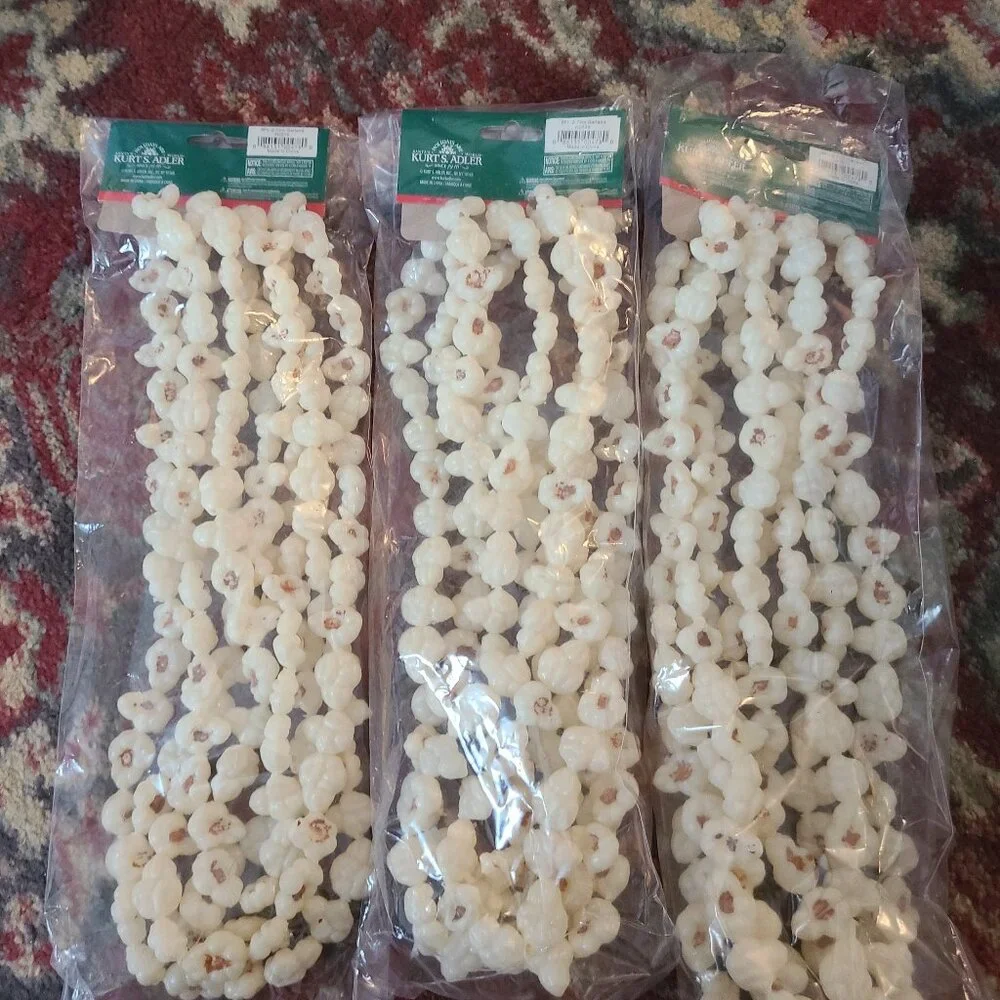 Kurt Adler Plastic Popcorn 9' Christmas String Garland Set of 3 NEW