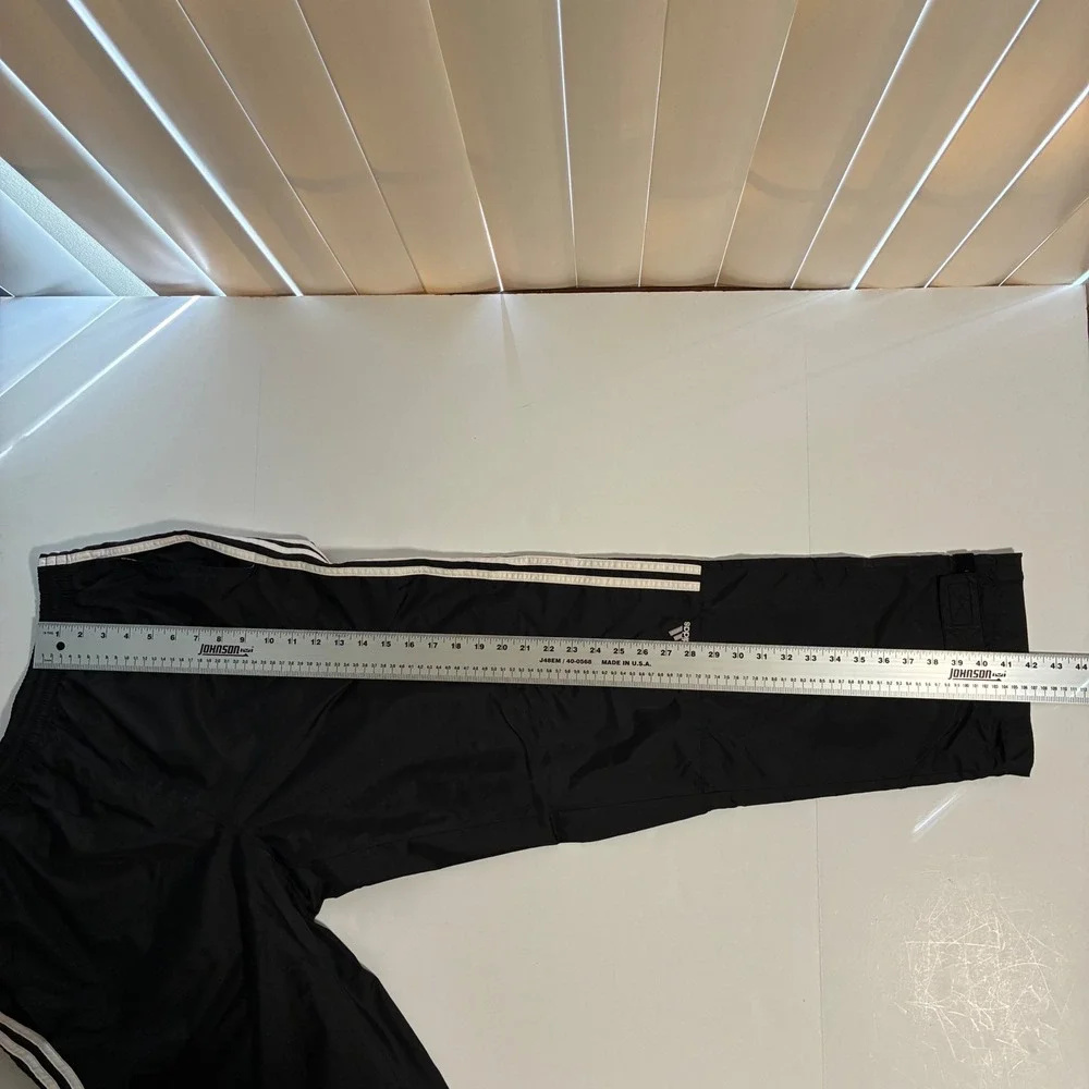 Adidas Vintage Black Nylon Track Pants XL Windbreaker 3-Stripe Baggy Joggers