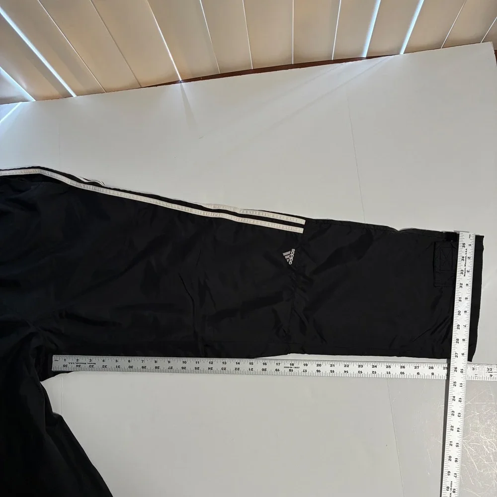 Adidas Vintage Black Nylon Track Pants XL Windbreaker 3-Stripe Baggy Joggers