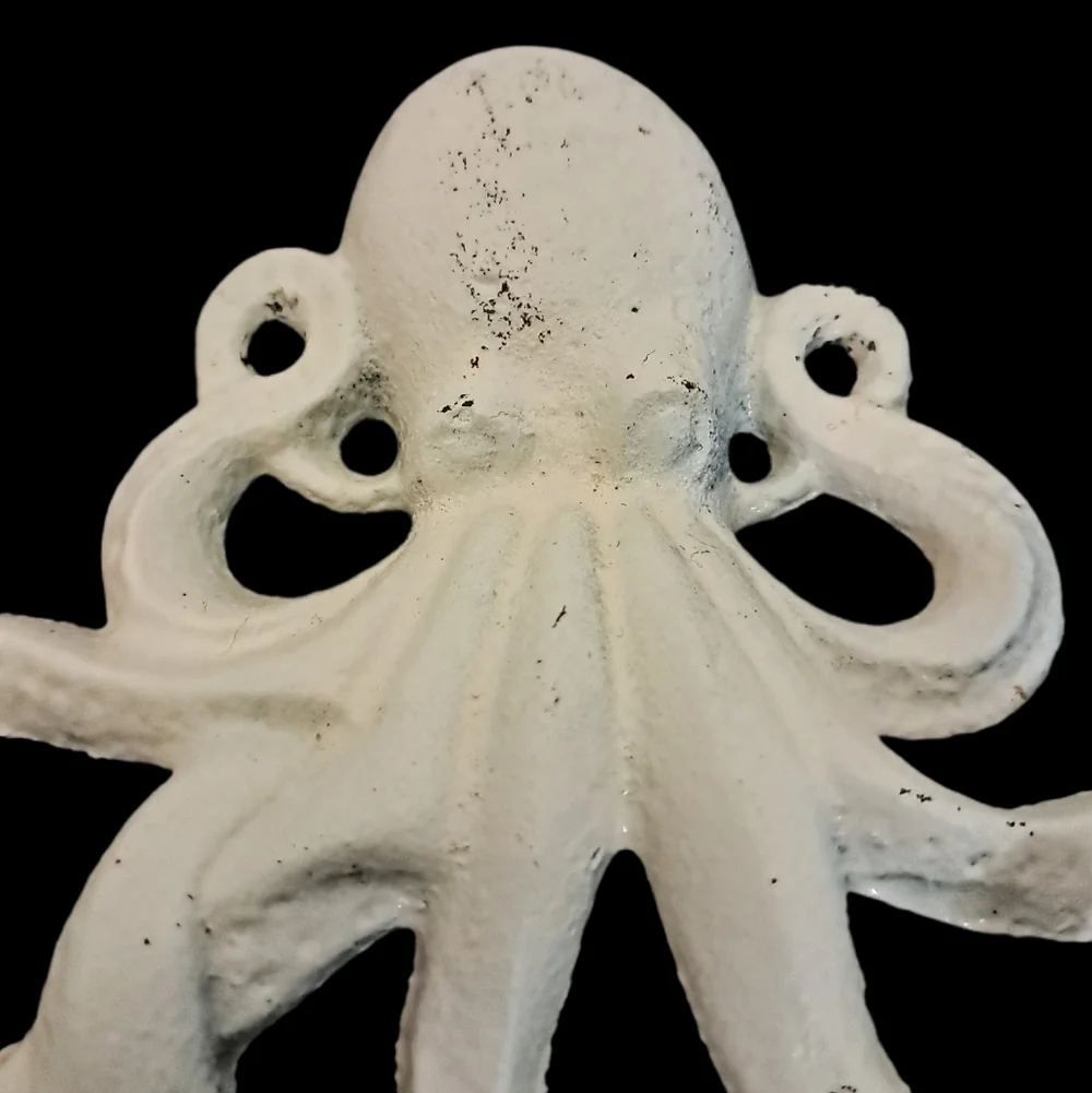 Painted Cream Distressed Octopus Wall Multi Hook Wrought Iron Coastal Cottage
