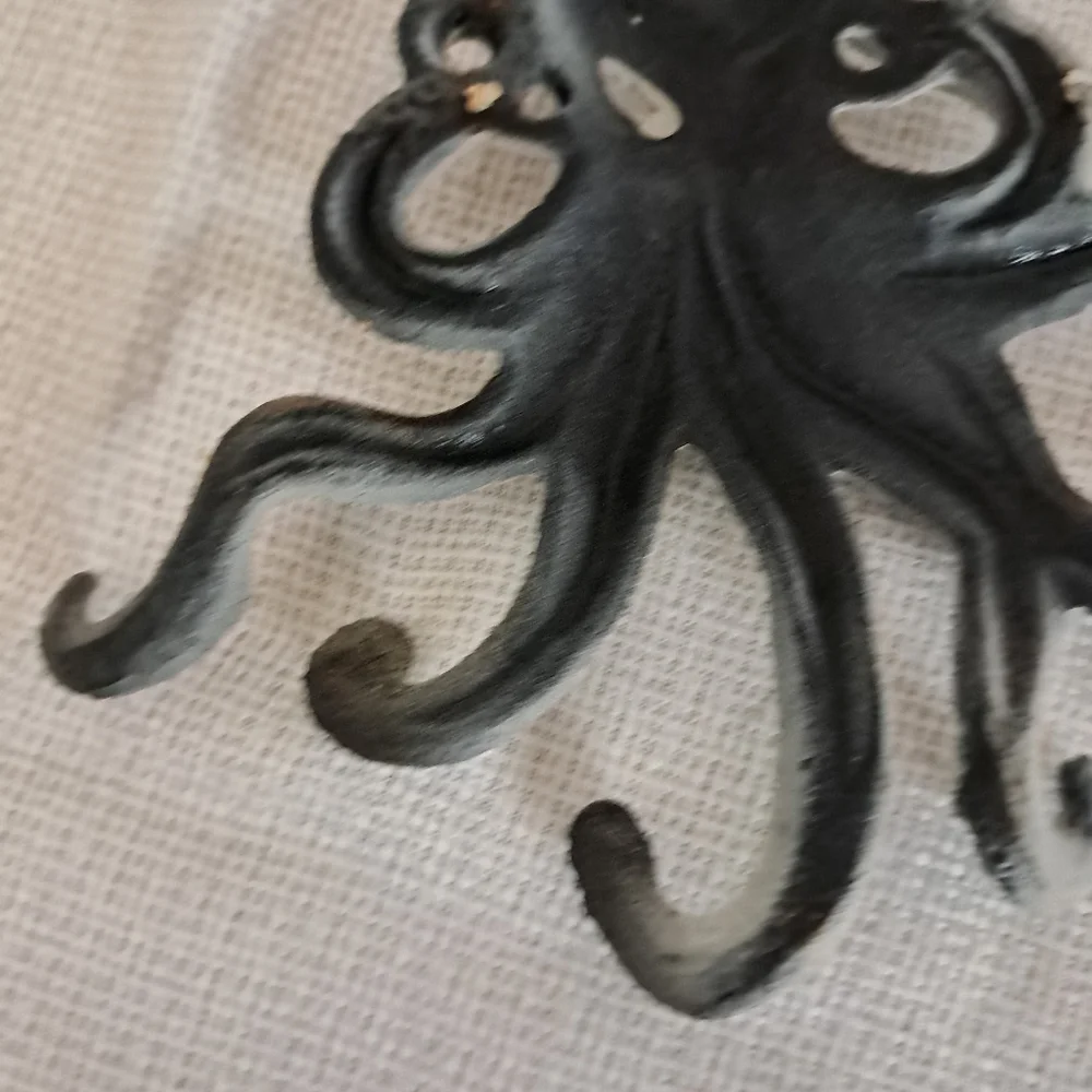 Painted Cream Distressed Octopus Wall Multi Hook Wrought Iron Coastal Cottage